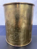 Vintage Asian Brass Urn Vase with Bird and Bamboo motifs