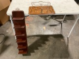 Lot of wall mount shelves and paper rack.