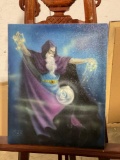 Acrylic Painting on Board of a Wizard doing magic Signed by artist see pics for signature