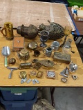 Assorted Brass, tin, aluminum, glass items.