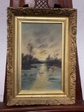Signed Framed Oil on Canvas of a wetland scene see pics for artist