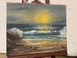 Oil on Canvas Seascape Sunset by artist Mildenberger