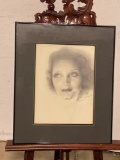 Framed Portrait Drawing of a lady by artist Harman 1973