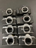 Eight Pentax 35mm SLR camera bodies for parts or repair