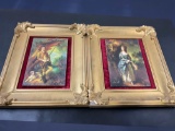 Two Framed Velvet Backed Prints on paper attached to wood of a Man and a Woman