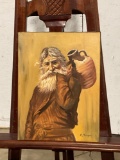 Oil on Canvas Painting, of an older man holding a jug. See pics for artist's signature.