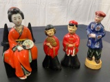 4 Vintage/Mid Century Asian Figures, Japanese Porcelain Geisha Doll