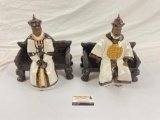 Pair of Vintage Chinese Ceramic Seated Figures, King and Queen,