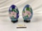 Pair of Large Vintage Chinese CLOISONNE Eggs with Wooden Stands,