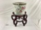 Beautiful Vintage Chinese Ornate Planter Pot with floral and bird designs come with wooden stand,