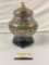 Chinese CHAMPLEVE Brass and Enamel Vase with Wooden Stand,