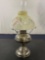 Vintage Parlor Hurricane Lamp, Brass Construction and Milk Glass Shade