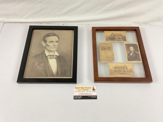 Collection of antique Abraham Lincoln photograph and his funeral tour postcards