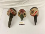 Collection of Vintage Hand Craved Bird Hanging Masks, 3ct