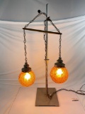 Beautiful Vintage Possibly Antique Hanging Amber Globe Lamp, tested and working