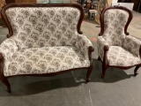 Upholstered Settee and Matching Chair.