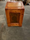 Antique Lion Coffee Bin.