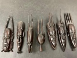 7 African Masks Hand Carved Dark Wood (Possibly Ebony) marked with the days of the week