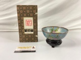 Antique Chinese Transparent Plique-a-Jour Bowl with Stand and Original Box,