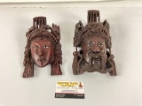 Pair of Beautiful Vintage Chinese Carved King and Queen wooden masks,