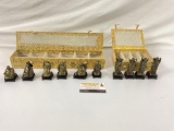 Small collection of Vintage Chinese Bronze Gods Figurines with wooden stands and original boxes