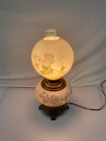 Vintage possibly antique hand painted hurricane lamp, tested and working,