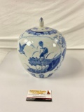 Vintage Chinese Ginger Jar w/ Lid Chinoiseries Blue & White Floral