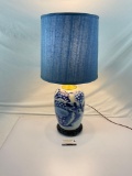 Blue and White Porcelain Table Lamp With a Floral Design, Tested and Working