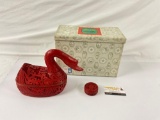 Vintage Ornate Chinese CINNABAR Goose and circular container