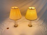 Pair of glass and metal desk lamps, tested and working