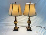Pair of Vintage Porcelain/Metal/Stone Table Lamps, Tested and Working