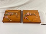 Pair of Vintage Signed Hand Painted Floral Flip Top Portable Desk,