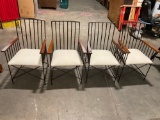 Set of 4 Metal Framed Arm chairs with wood armrests and cushioned seat