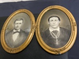 2 Antique 1917 Photos in matching oval frames