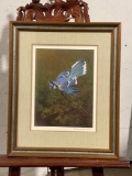 Framed Art Print Signed by Artist Owen J Gromme titled, Scolding Blue Jay