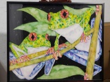 Original Mixed-Media/3-D Watercolor of frogs by artist Veda Yuva