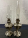 Duo of Antique Hurricane Oil Lamps, NAUGATUCK and ALADDIN model 12