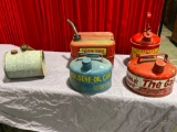 Lot of Vintage Gas cans and one Hudson Bug sprayer.