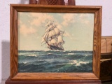 Vintage Framed Print on board of Clipper Ship, Signed 'Macgregor 1941.'