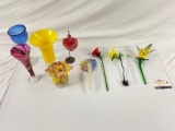 Collection of blow glass pieces and regular glass vases, 10ct