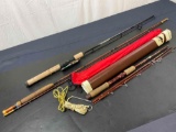 3 Vintage Fishing Rods, FENWICK FS70-4, Black Beauty by SOUTH BEND, and one vintage Fly Fishing Rod