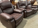 Set of Brown Manual recliner with dual recliner type couch.