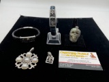 Lot of Sterling Silver Jewelry with 2 woven leather skull bracelets
