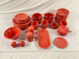 Large lot of FIESTA Red/Salmon tableware, 47ct
