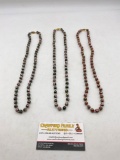 3x Strains of 8mm Enamel CLOISONNE beaded necklaces, each 24in in length,