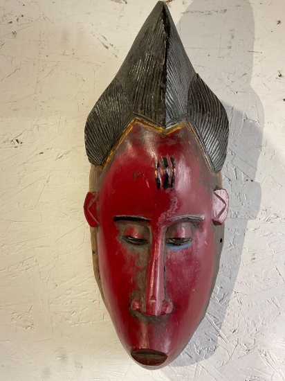 Vintage African Tribal Red Baule Mask from the Ivory Coast (Cote D'Ivoire)