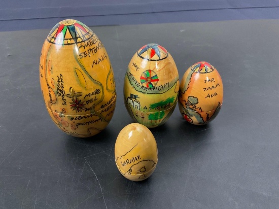 Russian Nesting Doll (Matryoshka) in the shape of an Egg and painted like a map