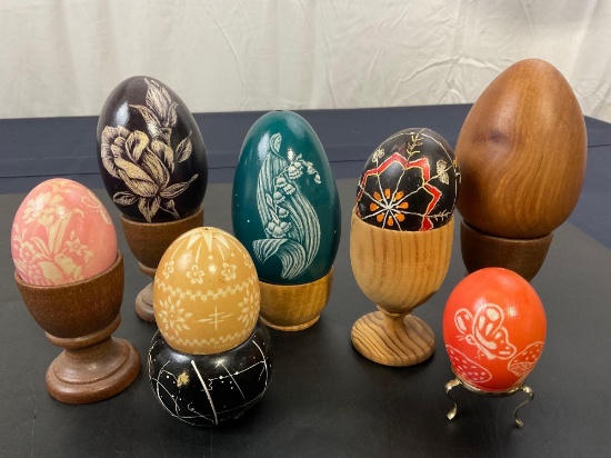 Handpainted Eggs 7 in total w/ stands