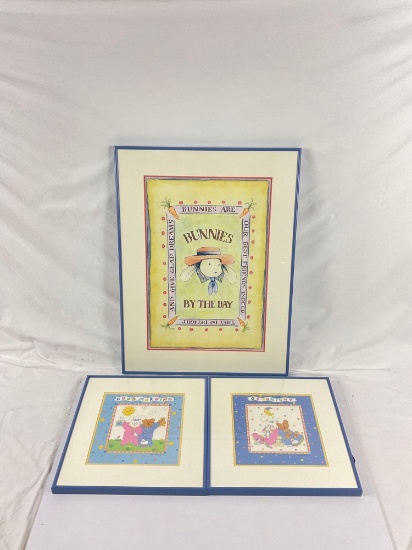 3x piece of nursery art, 2x by Coco Dowley and 1x Bunnies by the Bay frames poster