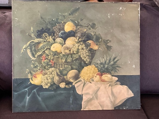 "Basket of Fruit" vintage original still life oil on board
